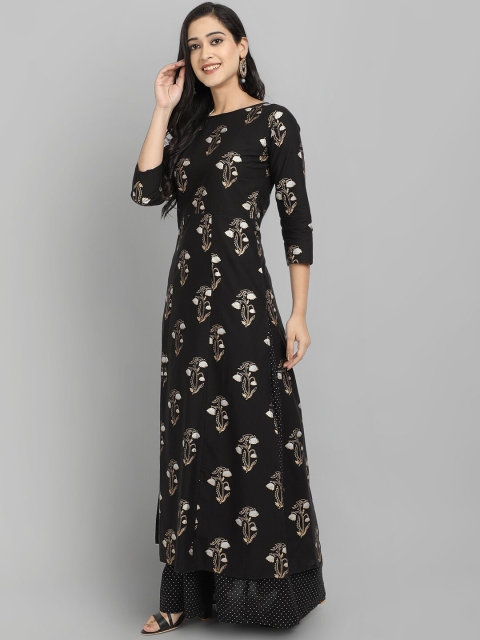 

JAIPURI BUNAAI Women Black Ethnic Motifs Printed Kurta with Skirt