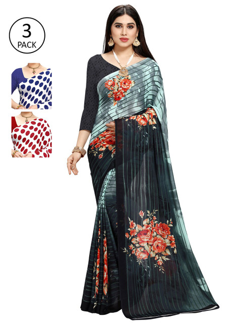 

KALINI Pack Of 3 Blue & White Saree