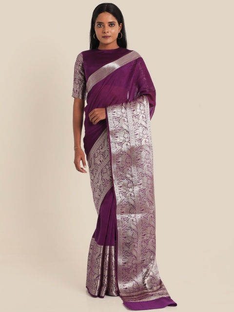 

Suta Violet & Silver-Toned Woven Design Silk Cotton Saree