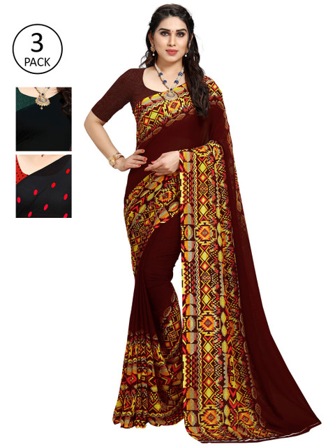 

KALINI Multicoloured Set of 3 Poly Georgette Saree, Multi