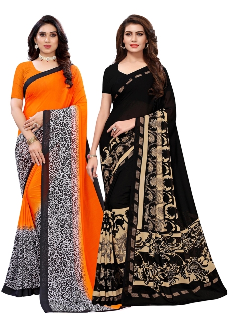 

KALINI Women Pack Of 2 Printed Sarees, Orange