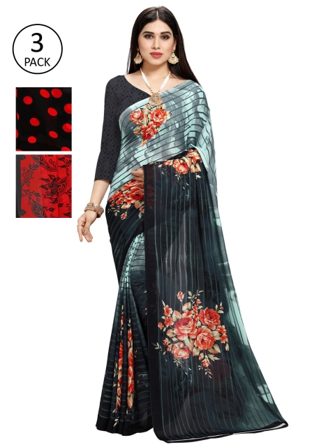 KALINI Pack Of 3 Red & Black Saree
