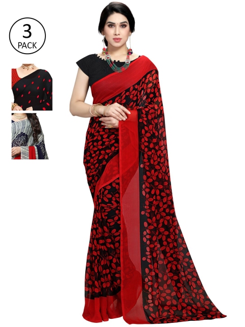 

KALINI Pack of 3 Printed Poly Georgette Saree, Multi