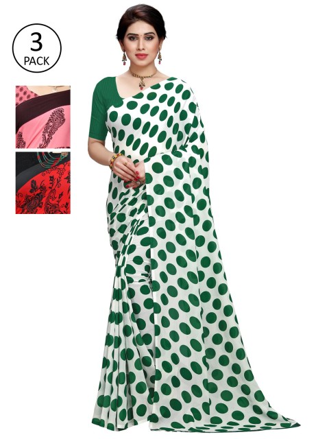 

KALINI Pack Of 3 Pink & Green Saree