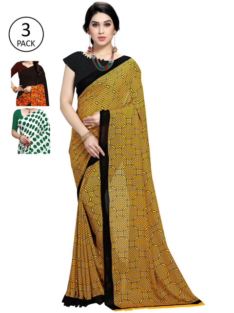 

KALINI Green & White Pack of 3 Saree