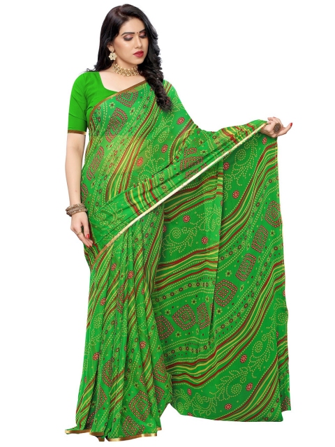 

KALINI Green & Red Bandhani Pure Chiffon Saree