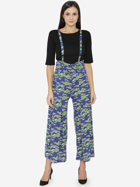 

Yaadleen Women Navy Blue & Green Printed Flared Cotton Dungarees