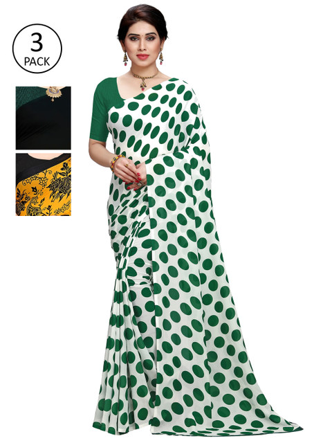 

KALINI Women Pack of 3 Printed Poly Georgette Sarees, White