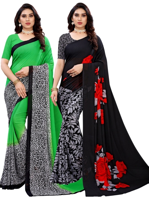 

KALINI Women Pack Of 2 Printed Sarees, Green