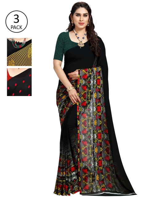 

KALINI Black & Red Pack of 3 Printed Saree