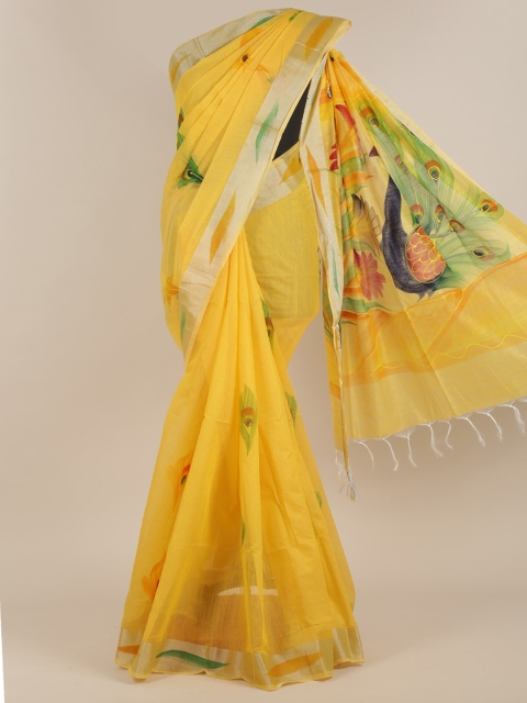 

Pothys Yellow & Green Batik Zari Saree