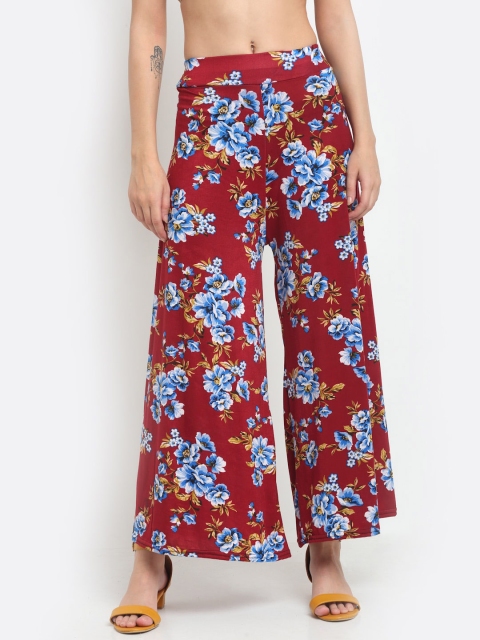

NEUDIS Women Maroon & Blue Floral Printed Knitted Palazzos