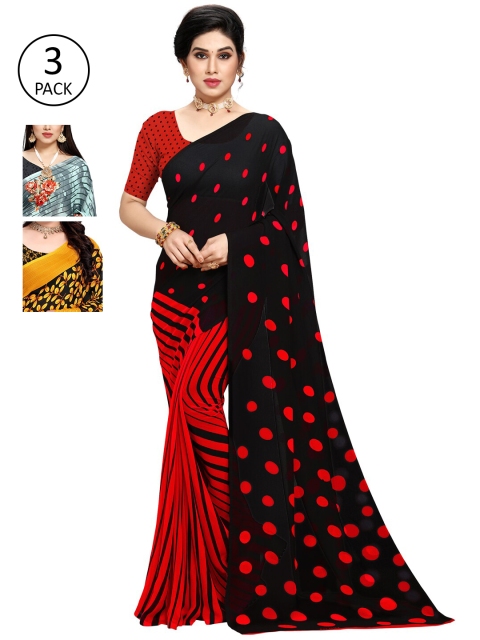 

KALINI Multicoloured Set of 3 Poly Georgette Saree, Multi