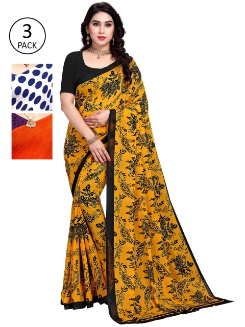 

KALINI Women Pack Of 3 Printed Sarees, Yellow