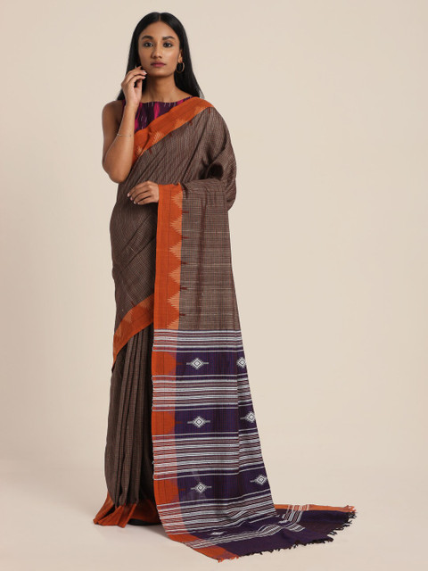 

Suta Brown & Orange Checked Pure Cotton Handloom Saree