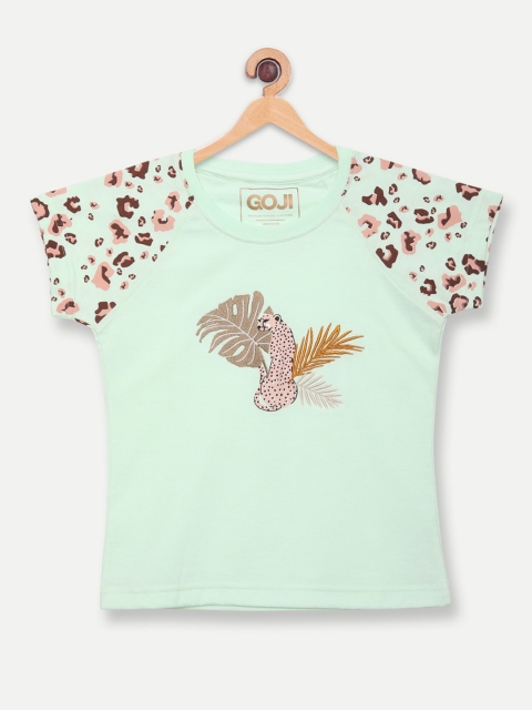 

GOJI Girls Sea Green Printed T-shirt