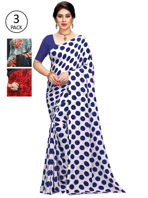 

KALINI White & Red Pack of 3 Printed Saree