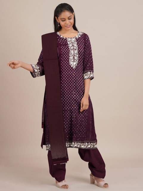 

Pothys Burgundy & White Embroidered Unstitched Dress Material