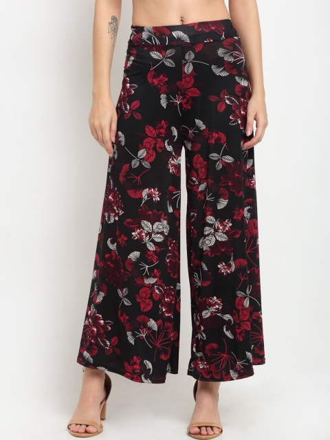 

NEUDIS Women Black & Red Floral Printed Flared Palazzos