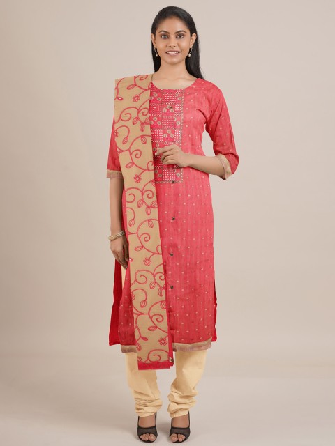 

Pothys Pink & Beige Unstitched Dress Material