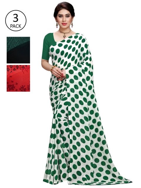 

KALINI Women Pack of 3 Printed Poly Georgette Sarees, White