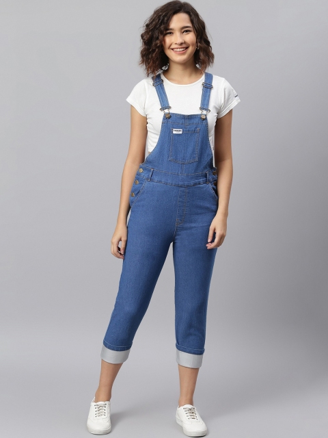 

FINSBURY LONDON Women Blue Solid Slim-Fit Cotton Dungarees