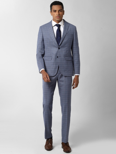 

Peter England Elite Men Blue Checked Slim-Fit Single-Breasted Two-Piece Formal Suit