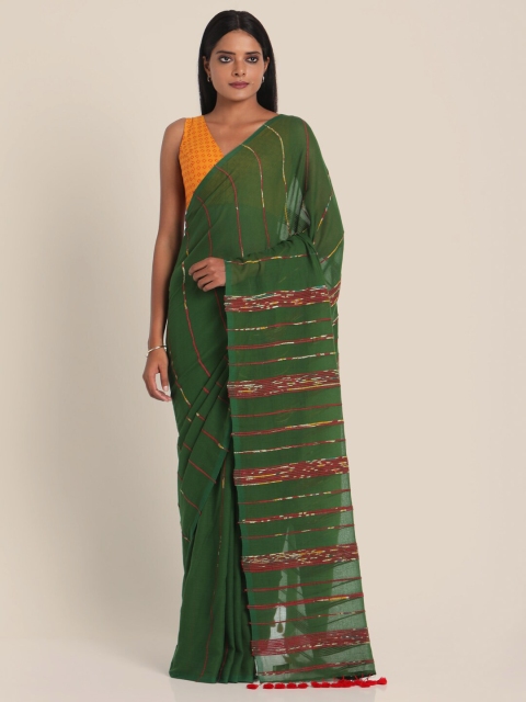 Suta Green & Red Striped Pure Cotton Saree