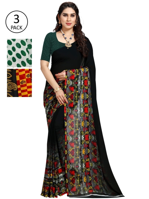 

KALINI White & Black Pack of 3 Printed Saree