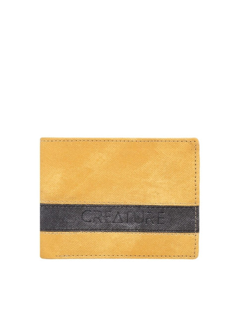 

Creature Men Yellow & Black Colourblocked Textured Fabric Two Fold Wallet