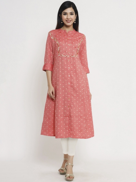

Sangria Women Pink Geometric Embroidered Thread Work Kurta