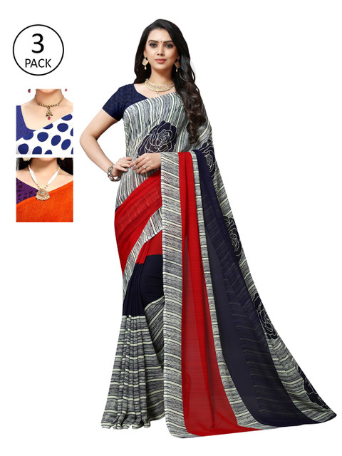 

KALINI Pack Of 3 Poly Georgette Sarees, Grey