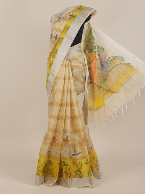 

Pothys Cream & Green Floral Zari Saree