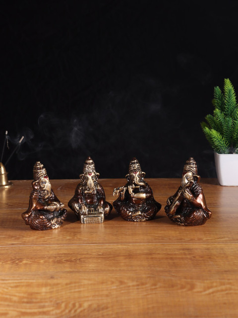 

Aapno Rajasthan Set Of 4 Brown & Gold-Toned Vintage Ganesha Showpiece