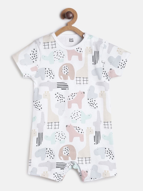 

MINI KLUB Infants Boys White Printed Pure Cotton Rompers