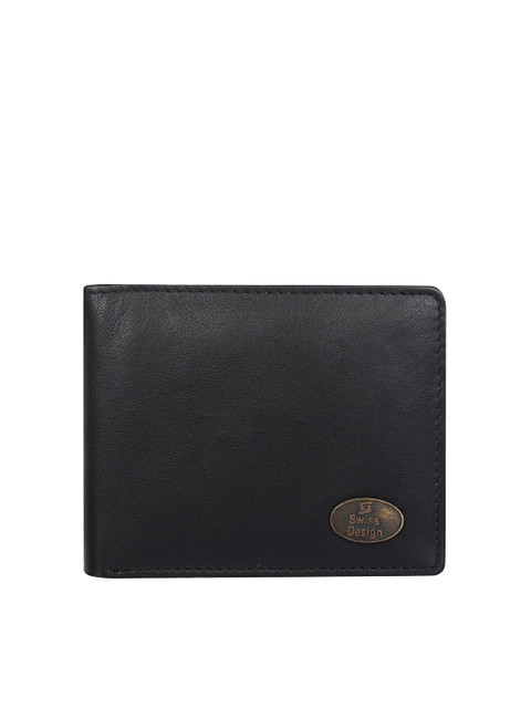 

Swiss Design Men Black Solid Leather Two Fold Wallet