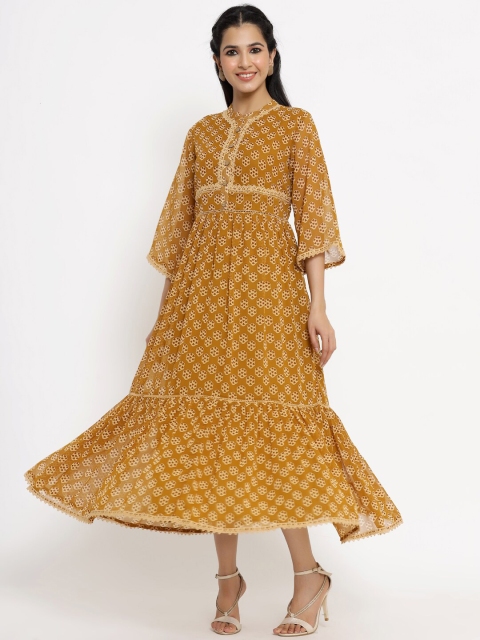

Juniper Women Brown Ethnic Motifs Georgette Maxi Midi Dress