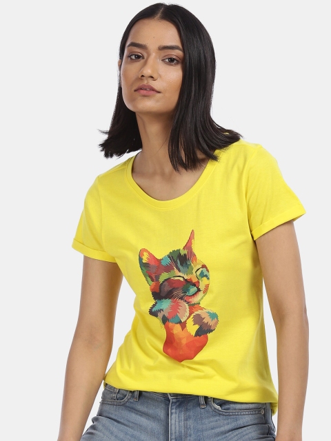 

Sugr Women Yellow Printed Cotton T-shirt