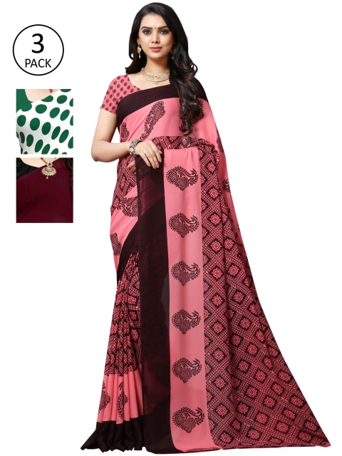 

KALINI Pack of 3 Poly Georgette Sarees, White