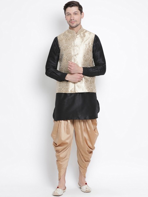 

VASTRAMAY Men Black & Beige Layered Kurta with Dhoti Pants