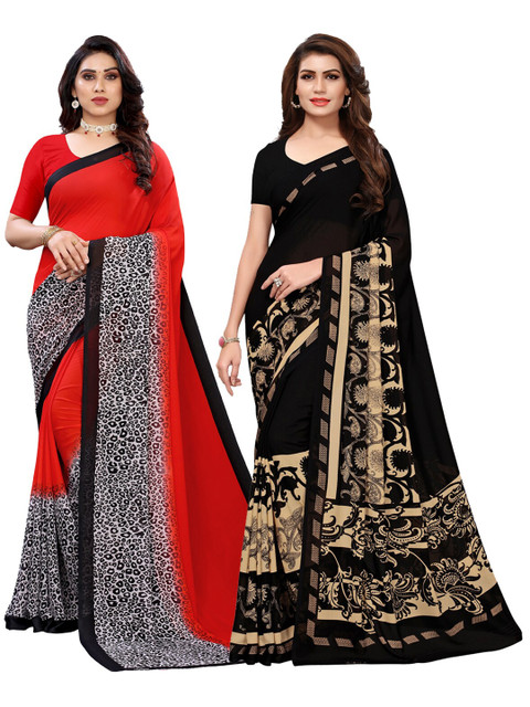 

KALINI Women Pack Of 2 Printed Sarees, Red