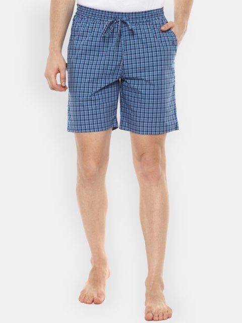 

Van Heusen Men Blue & White Checked Lounge Shorts