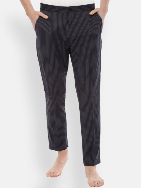 

Van Heusen Men Black & Grey Striped Pure Cotton Lounge Pants