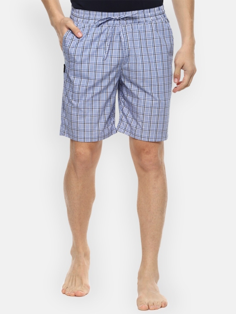 

Van Heusen Men Blue Checked Cotton Lounge Shorts