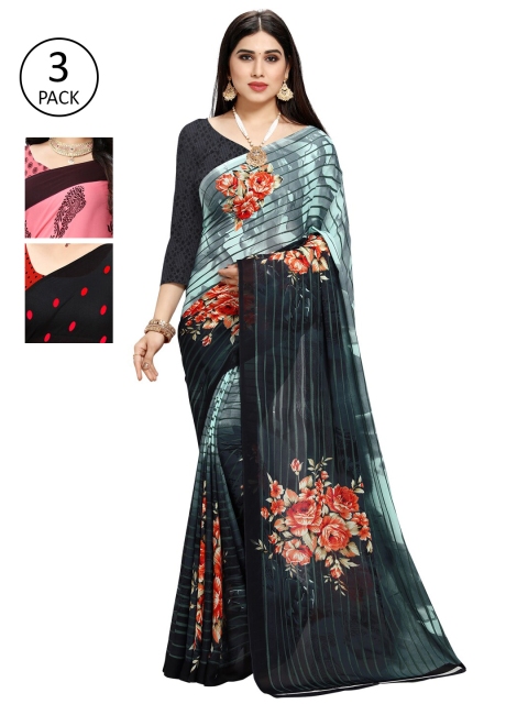 

KALINI Multicoloured Set of 3 Poly Georgette Saree, Multi