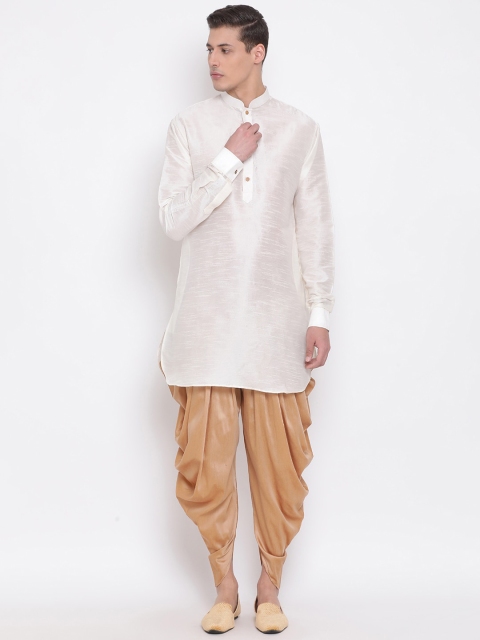 

VASTRAMAY Men Cream-Coloured & Beige Angrakha Kurta with Dhoti Pants