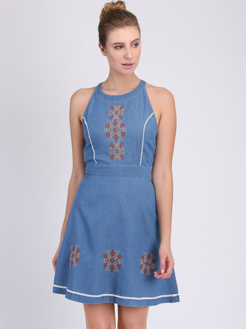 

Heather Hues Blue Floral Embroidered Denim Dress