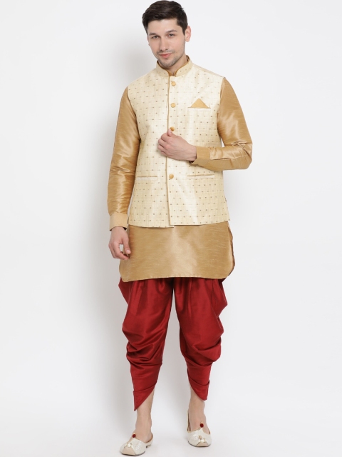 

VASTRAMAY Men Rose Gold & Maroon Layered Kurta with Dhoti Pants