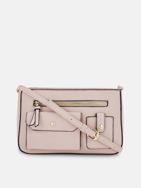 

Forever Glam by Pantaloons Pink Structured Sling Bag with Cut Work