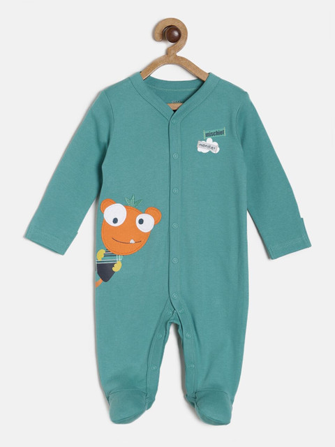 

MINI KLUB Infant Boys Teal Green Printed Cotton Sleep Suit